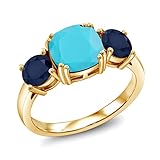 [Gem Stone King] 3.2カラット 天然石 ターコイズ リング 指輪 レディース 天然 サファイア シルバー925 18金 イエローゴールド 加工 サイズ18号 12月 誕生石 誕生日プレゼント