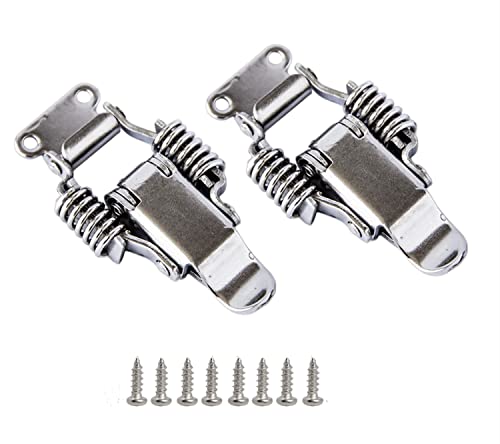 2Pcs 304 Stainless Steel Double Spring Loaded Suitcase Chest Tool Box Locking Hardware Toggle Latch Hasp BuckleW/Screws (L)