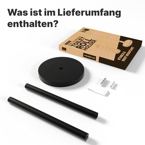Minismus Toilettenpapierhalter stehend mit beschwerter Basis für kippsicheren Stand, Toilettenpapierständer aus Edelstahl, bietet Platz für bis zu 5 Ersatzrollen für bequemen Zugriff