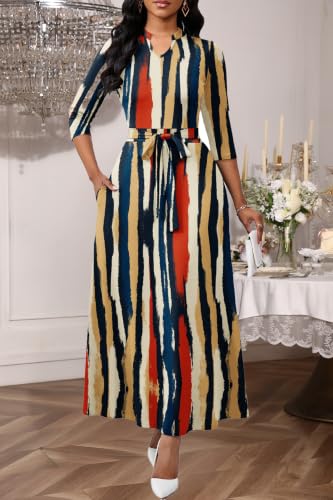Image of BubFee Maxi Dresses for Women Semi Formal Long Dress 3 /4 Sleeve Casual A-line Church Dresses with Pockets