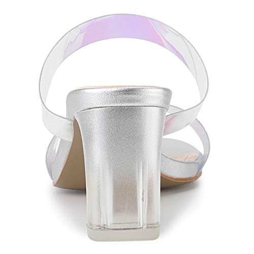 Allegra K Women's Colorful Straps Clear Heels Block Heel Silver Clear Sandals 9 M US