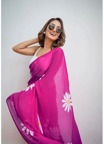 Image of Yashika Women's Georgette Floral Printed Saree With Unstitched Blouse Piece |saree for Women | New Sari | Saree