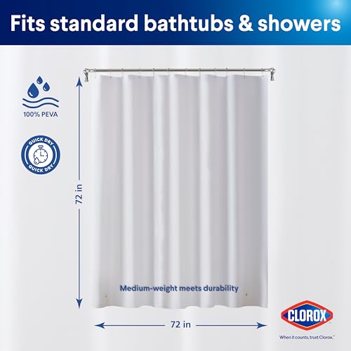 Clorox Shower Curtain Liner, Premium Medium-Weight Durable Waterproof 6g PEVA for Bathroom with Weighted Magnets, Standard Size 72" x 72", Frosty 2 Pack by Clorox - Image 2