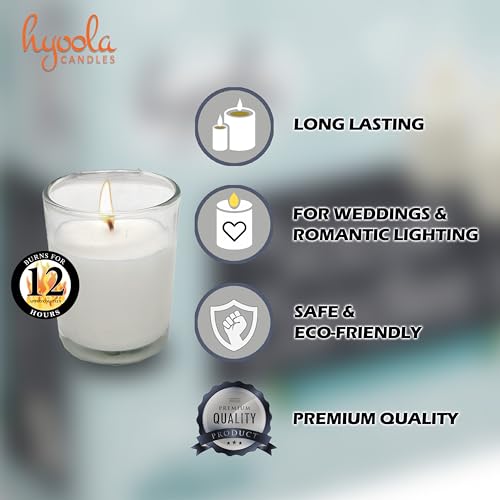 hyoola white votive candles in glass - pack of 12 votive candle - 12 hour burn time - unscented votive candles - european made glass votives