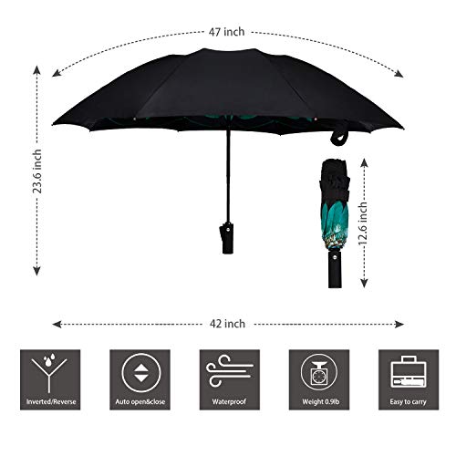 Noorny Inverted Umbrella Double Layer Automatic Folding Reserve Umbrella Windproof Uv Protection For Rain Car Travel Outdoor Men Women Peacock Ling #TOP6