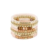 Pink Heishi Bracelet Set: You Will Get 7 Stretch Bracelets. The Bracelet Is Composed Of 5 High Quality Vinyl Disc Clay Beads And 2 Golden Beads, Lead And Nickel Free, Lightweight And Waterproof, Safe To Wear And Easy To Match Your Style. Stackable Be...