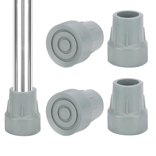 YF 1-Inch Non-Slip Rubber Cane Tips, 4 Pack Replacement Tips for Walkers, Crutches, Commodes, Shower Chairs, Bath Benches, and Walking Sticks, Grey