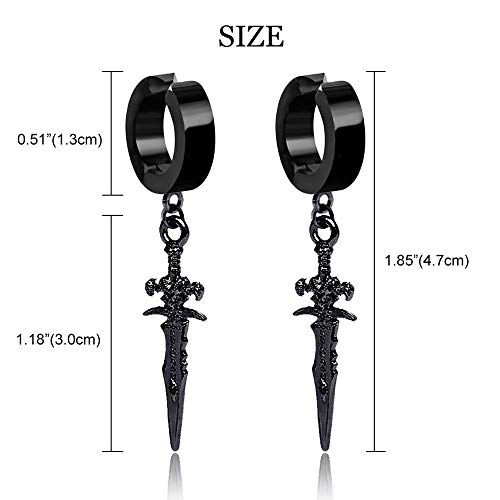 Unisex Gothic Punk Black Stainless Steel Non Pierced Dagger Cross Sword Dangle Clip On Hoop Earrings Non-Piercing Jewelry Gift For Men Women Teens (Black-No Pierce Cross Sword) #TOP6