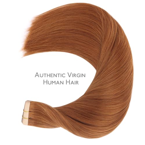 Image of WENNALIFE Tape in Hair Extensions Human Hair, 20pcs 50g 20 inch Dirty Ginger Remy Hair Extensions Straight Human Hair Tape in Extensions Skin Weft Tape Extensions Human Hair