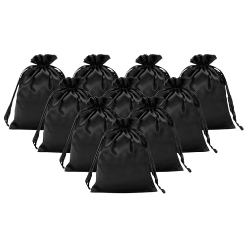 Sac en satin avec cordon PATIKIL - Lot de 20 pochons noirs 15x20 cm pour cadeaux