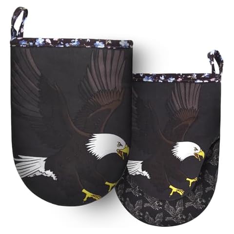 Mini Oven Mitts Cute,Silicone Oven Mitts Heat Resistant 500℉ with Non-Slip Grip and Soft Quilted Cotton Lining for Kitchen Cooking and Baking. Machine Washable-Eagles Cover