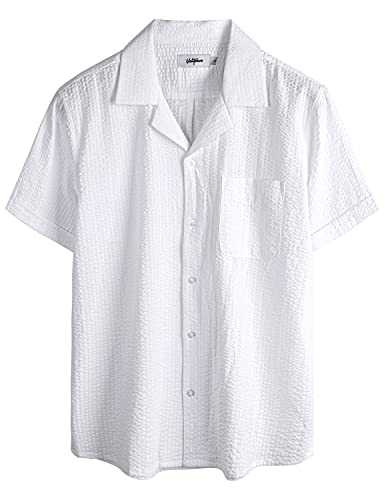 Image of VATPAVE Mens Striped Summer Shirt Casual Button Down Short Sleeve Beach Shirts Cotton Shirts for Men