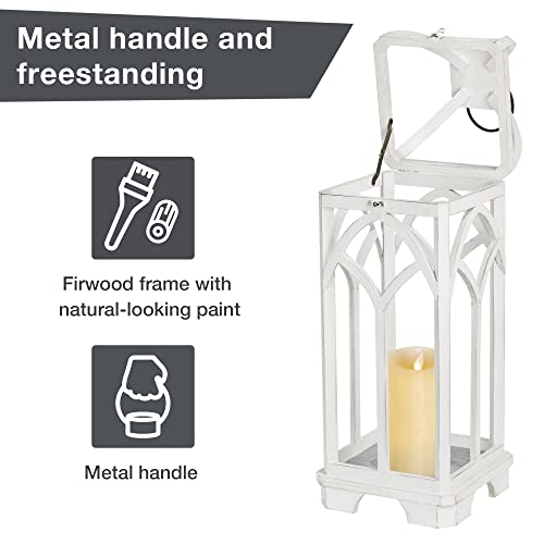 Glitzhome Farmhouse Decorative Lanterns Wooden Candle Lantern Church Window Frame Lanterns For Wedding Mantle Entryway Home Patio Balcony Garden, Pack Of 2, Wash White, No Glass #TOP5
