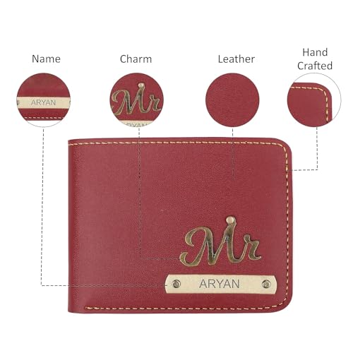 Image of Men's Leather Wallet Name Leather Wallet for Mens - Customise Printed on Wallets - Red