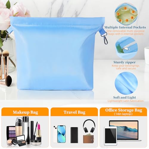 PureSprout Extra Large Mesh Beach Tote Bag for Women with Zipper Sandproof Waterproof 9 Pockets Foldable Storage Pouch & Pockets Beach Bag for Pool Travel Shopping Vacation Family (Blue) by PureSprout - Used condition - Image 5