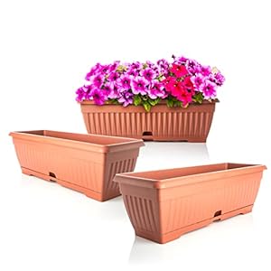 BigDean 3X Blumenkasten Terracotta mit Untersetzer