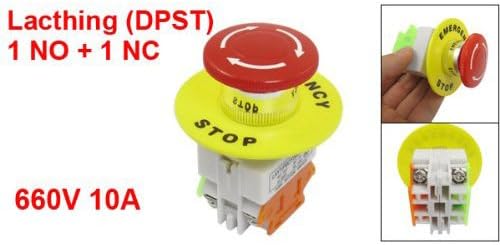 Sonline Red Mushroom Cap 1NO 1NC DPST Emergency Stop Push Button Switch AC 660V 10A