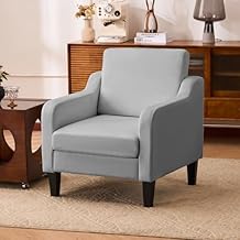 Accent Chair for Living Room, Modern Velvet Living Room Chairs with Wide Backrest, Upholstered Comfy Chair with Cushion, Oversized Sofa Chair with Wood Legs, Single Armchair, Grey