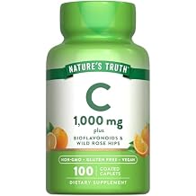 Natures Truth Vitamin C Bioflavonoids & Rose HIPS | 1000mg | 100 Caplets | مكمل نباتي وغير معدل وراثيًا وخالي من الغلوتين