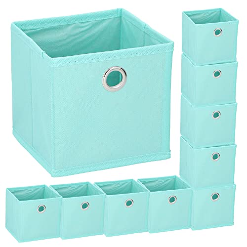 Murago - 10er Set Faltbox ca. 15x15x15 cm Mint - Würfel Aufbewahrungsbox faltbar Einschub Korb Schubladen Unterwäsche Organzier klappbare Boxen Stoff Regalkorb klein 10er Set