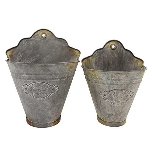 CVHOMEDECO. Farmhouse Galvanized Wall Planter Rustic Metal Flower Holder Wall