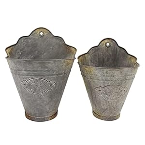 CVHOMEDECO Farmhouse Galvanized Wall Planter Rustic Metal Flower Holder Wall Mount Flower pots for Garden and Wall Decor Set of 2