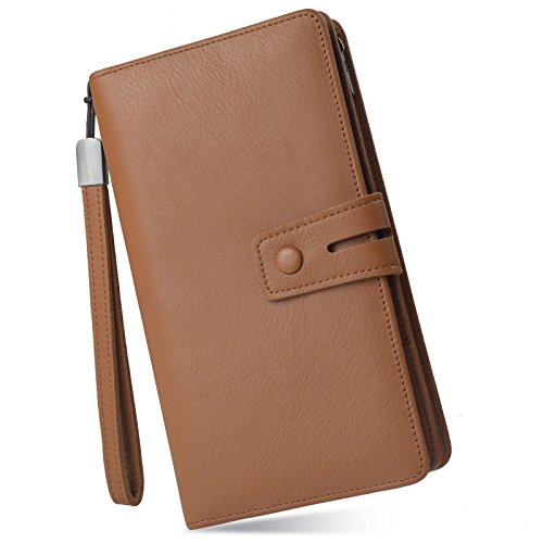 Bveyzi Women's Big Fat Rfid Leather Wristlet Wallet Organizer Large Phone Checkbook Holder with Zipper Pocket