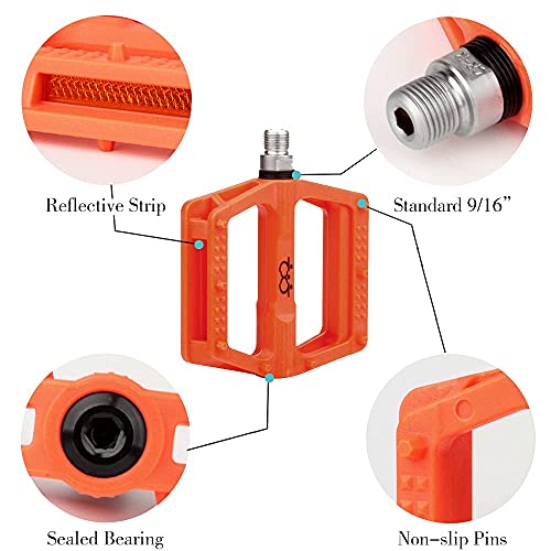 Boruizhen Road Bike Platform Pedals Lightweight Nylon Bicycle Pedals 9/16 For Road Mountain Bike (Orange) #TOP3