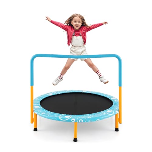 KOTEK 36 Inch Toddler Trampoline, Foldable Mini Recreational Trampoline with Handle & Safety Padded Cover, ASTM Approved Small Baby Trampoline, Indoor Trampoline for Kids, Max Load 330 Lbs (Orange)