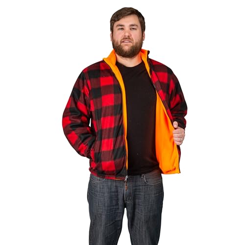 TrailCrest by Treel Men's Buffalo Plaid & Safety Blaze Orange Reversible Outdoorsman Workwear Jacket3