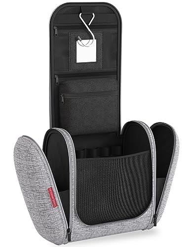 Luxury Neceser de Viaje [Diseño 2024, 8 litros de Espacio] – Neceser Maquillaje Organizador para Hombre y Mujer, Bolsa de Aseo y Viaje Colgante (Gris)
