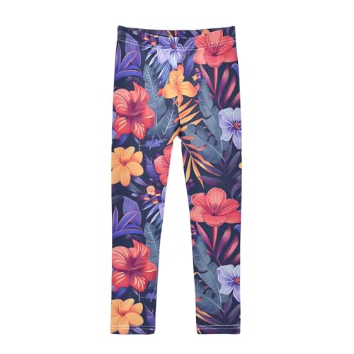 Tropical Floral Girls Leggings Ultra Soft Compression Yoga Gym Pants for Kids 4-10T
