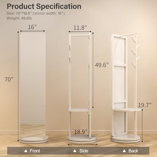 Image of AnywaysWood 70 inchx19 inchFull Length Mirror with Stand,Coat Rack with Mirror,Solid Wood Floor Mirror,Swivel Mirrorfor Bedroom, Living Room, Cloakroom