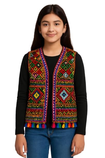 Girl's Kutchi Mirror Work Ethnic Waist Coat – Traditional Embroidered Koti for Navratri/Rajasthani Festivals-picture-15