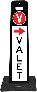 Plasticade 45" Vertical Panel Valet Parking Sign Kit with 20 lbs. Rubber Base, "Valet Arrow", Stackable, Space Saving Design for Construction, Parking Lots and Schools, Made in the USA