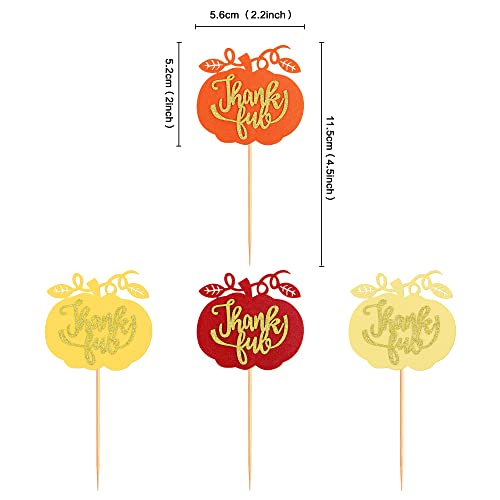 Cyodoos 24Pcs Thanksgiving Cupcake Toppers 4 Colors Thanksful Pumpkin Cupcake Toppers Thanksgiving Cake Decorations Happy Thanksgiving Cupcake Picks #TOP1