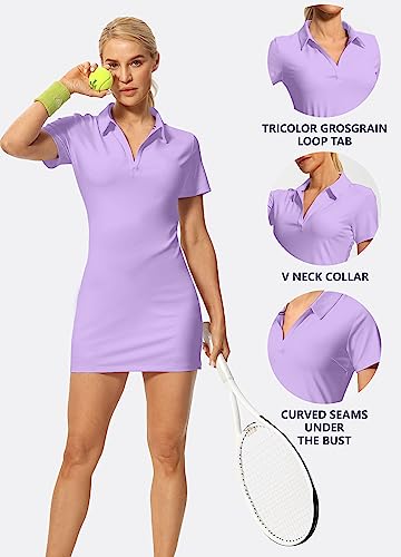 Image of Hiverlay Golf Dresses for Women with Shorts and Pockets, V-Neck Short Sleeve Tennis Dress, Workout Athletic Dresses