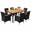 Flamaker 7 Piece Patio Dining Set Outdoor Acacia Wood Table and Chairs with Soft Cushions Wicker Patio Furniture for Deck, Backyard, Garden