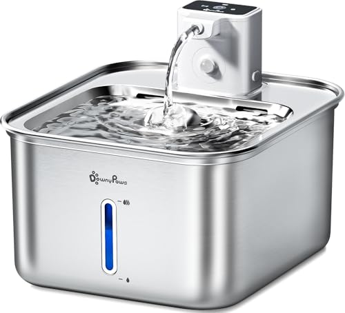 DownyPaws Fontanella per Gatti in Acciaio Senza Fili a Batteria, ...