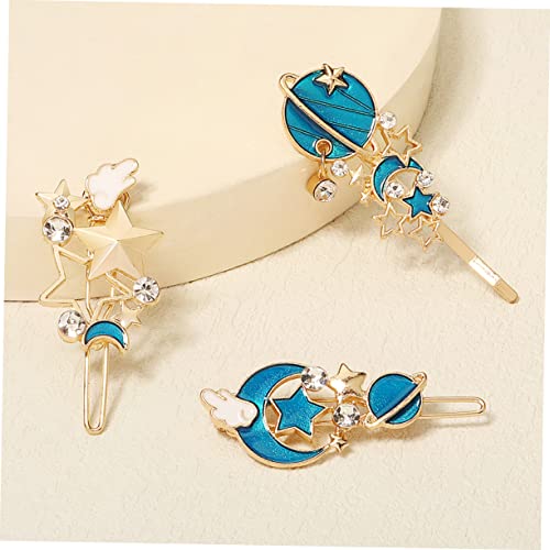 Beatifufu W4QTG31RJH001ZFS207ZK6XZR 3Pcs Gold Rhinestone Vintage Geometric Hair Accessories - Moon Star Snap Barrettes And Side Clips thumb #2