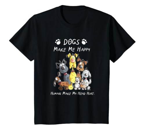 Dogs Make Me Happy Humans Make My Head Hurt T-Shirt, Youth, Black, 4T
