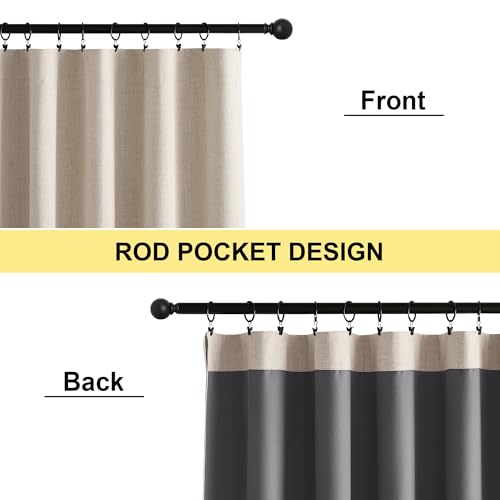NICETOWN Natural Faux Linen 100% Blackout Curtains, 2 Panels Set, 42 x 45 Inch, Rod Pocket Thermal Insulated Room Darkening Drapes for Bedroom, Nursery, Modern Farmhouse Decor, Noise Reducing by NICETOWN - Used condition - Image 3