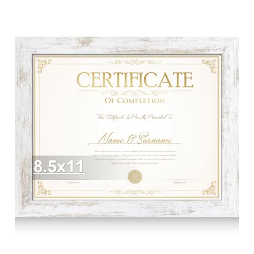 Hongkee 8.5x11 Picture Frame, Real Glass and Wood(Distressed White, 1 Pack)