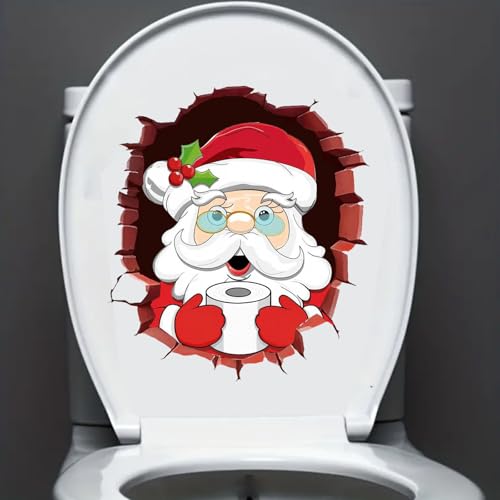 Nouiroy Christmas Toilet Lid Decal - Santa Reindeer Vinyl Decal Snowman Toilet Lid Sticker Waterproof, Self-Adhesive Bathroom Sticker for Festive Holiday Decor, Best for Christmas (Santa Claus)