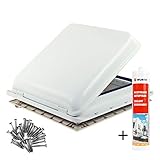 ausstellfenster wohnwagen tabbert Mit Moskitonetz Fiamma Dachfenster Vent 40x40 cm Weiß + Dekalin Dichmittel + Schrauben für Wohnwagen oder Wohnmobil