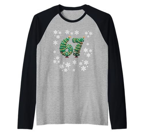 67 Christmas Sweater 6 7 Middle School Ugly Christmas Tree Raglan Baseball Tee
