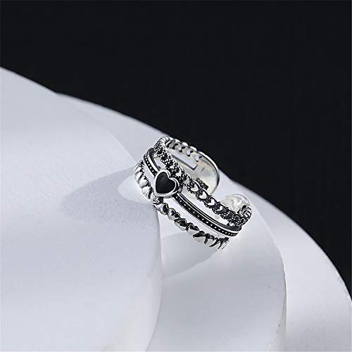 Black Cz Heart Ring For Mom Girlfriend Women Girls Sterling Silver Statement Expandable Open Bands Infinity Love Rings Vintage Jewelry Dainty Anniversary Christmas Valentines Gift #TOP3