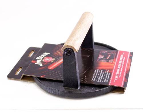 Jim Beam JB0158 Black Cast Iron Burger Press - 7'' Heavy Duty Burger Press with Solid Wood Handle