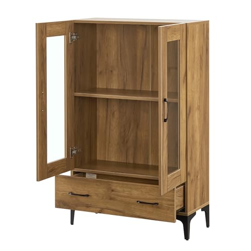 Miniatura 4 de En.Casa Vitrina Søndersø Aparador Para Salón Mueble Auxiliar Para Comedor Oficina Con Estante Cajón 2 Puertas De Cristal Aglomerado 115 X 70 X 31 Cm - Efecto Roble Y Negro