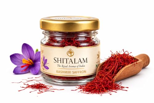 Image of Shitalam Kashmiri Saffron (Kesar) 1gram Premium Grade A+ Long Red Threads, Pure Handpicked Original Mongra Kesar for Milk, Tea, Biryani, Sweets, Desserts & Skincare, 1g Pack